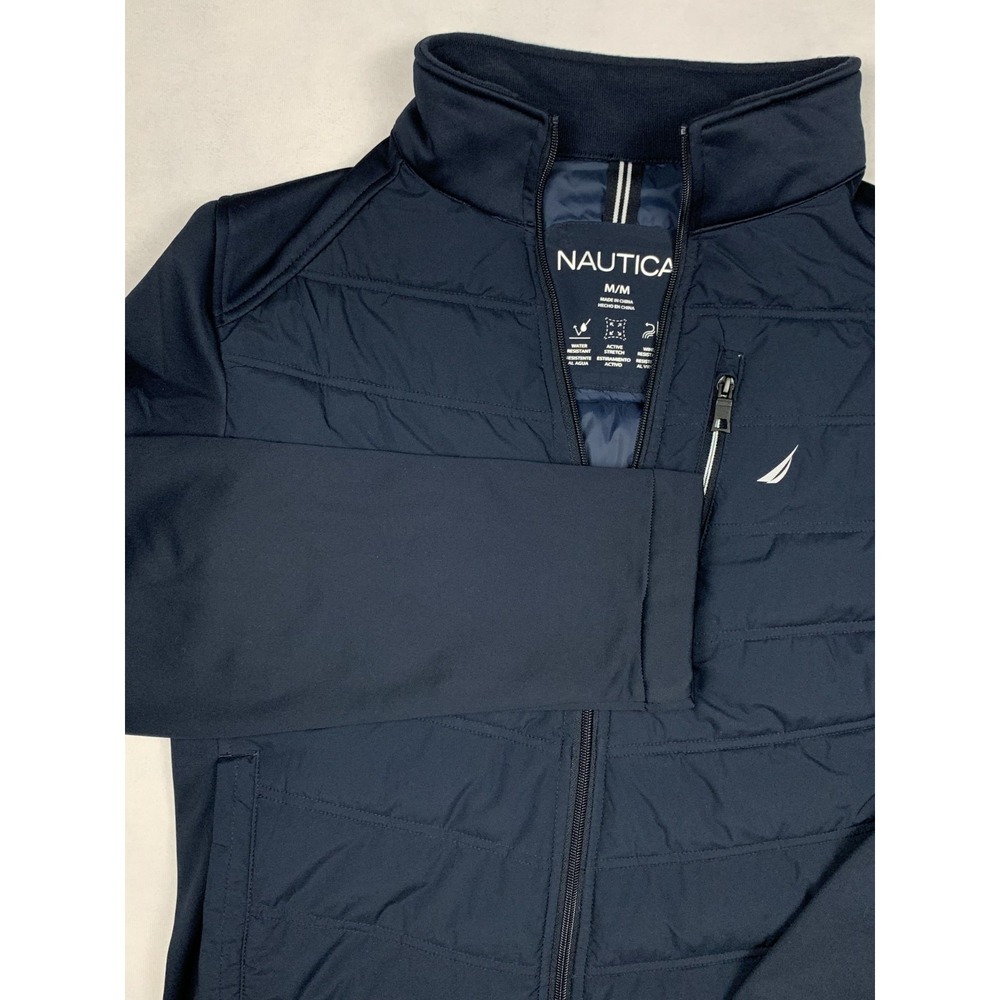Nautica Jacket Mens M Blue Full Zip Lightweight Quilted Hybrid Zip Pockets